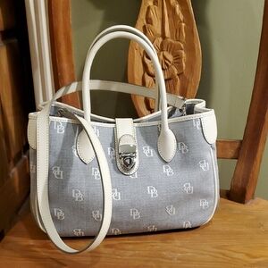 Dooney and Bourke Double Handle Tote Satchel Purse Light Blue/White Canvas
